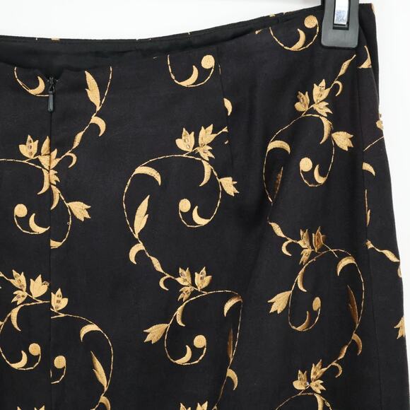 Kelly and Diane Skirt Womens 12 Black Gold Floral Embroidered Beads Zip Lined - Picture 6 of 11
